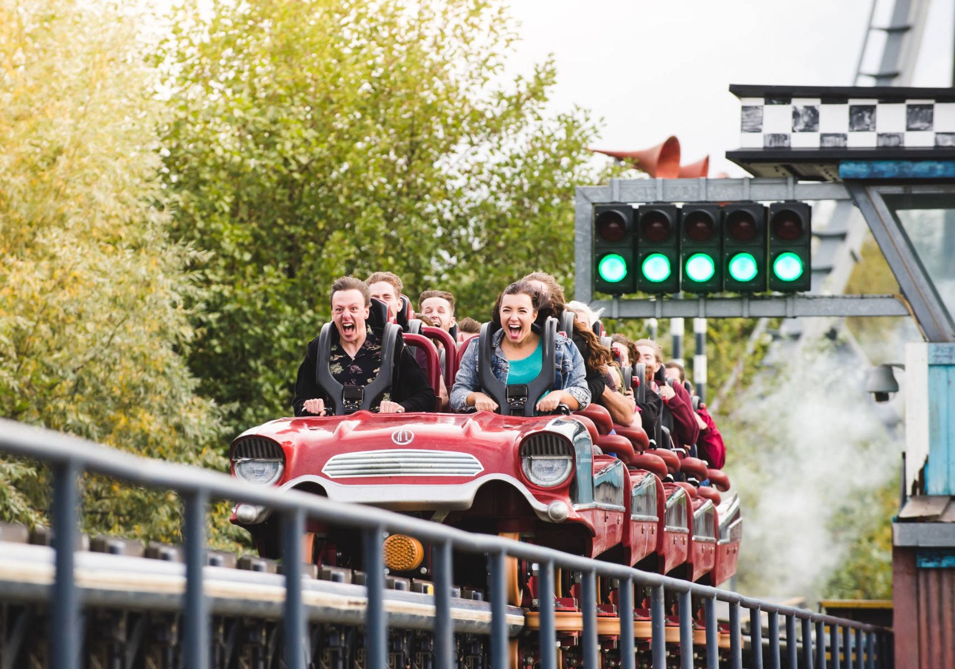 group of people in a roller coast
