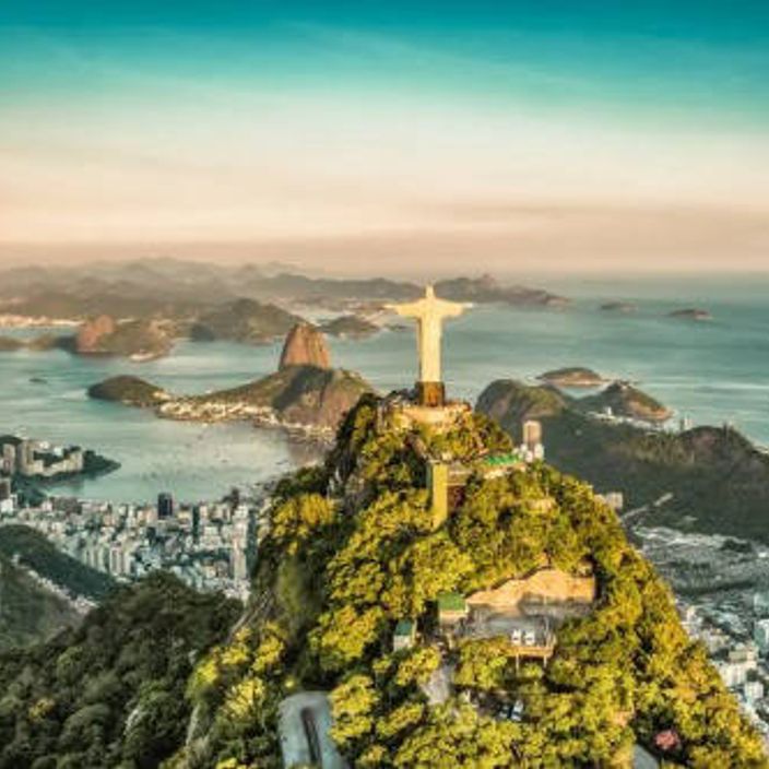 Aerial view of Christ The Redeemer statue in Rio de Janeiro