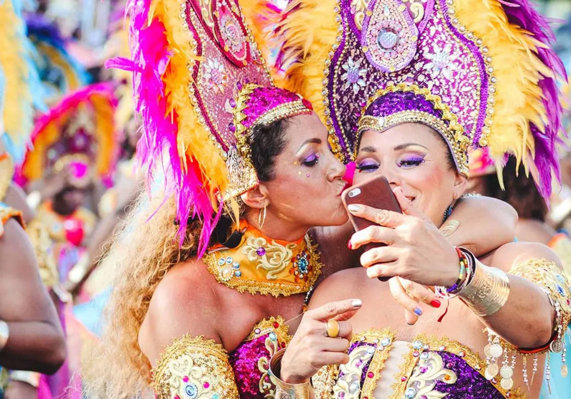 Two ladies in Rio Carnival costumes