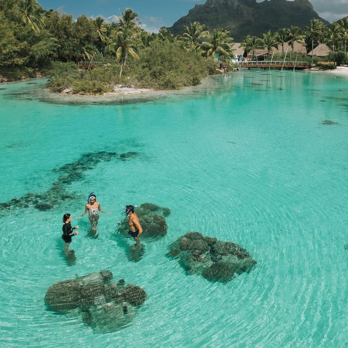 Romantic breakfast at an overwater bungalow