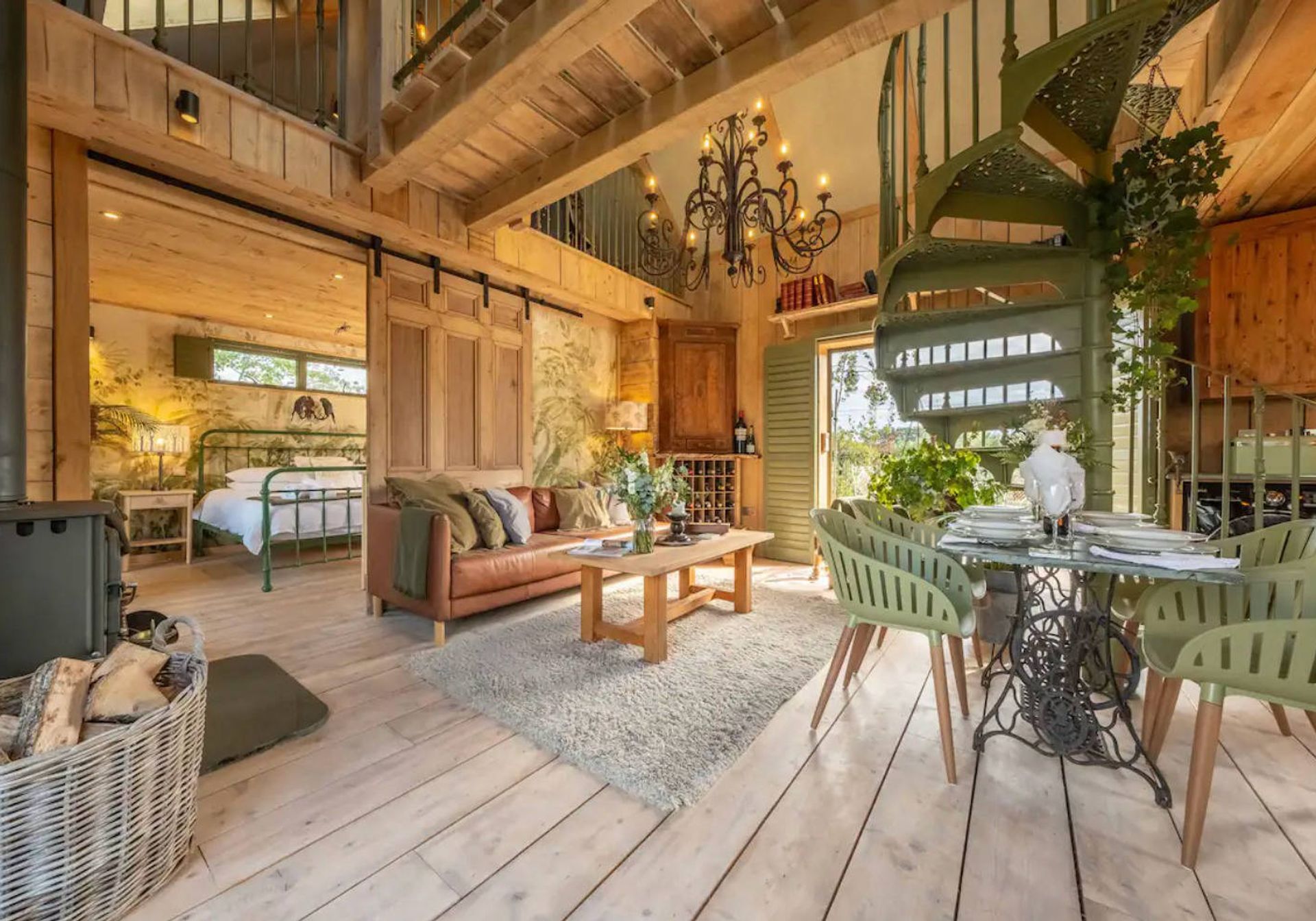 Dreamy interior of a cabin on Airbnb