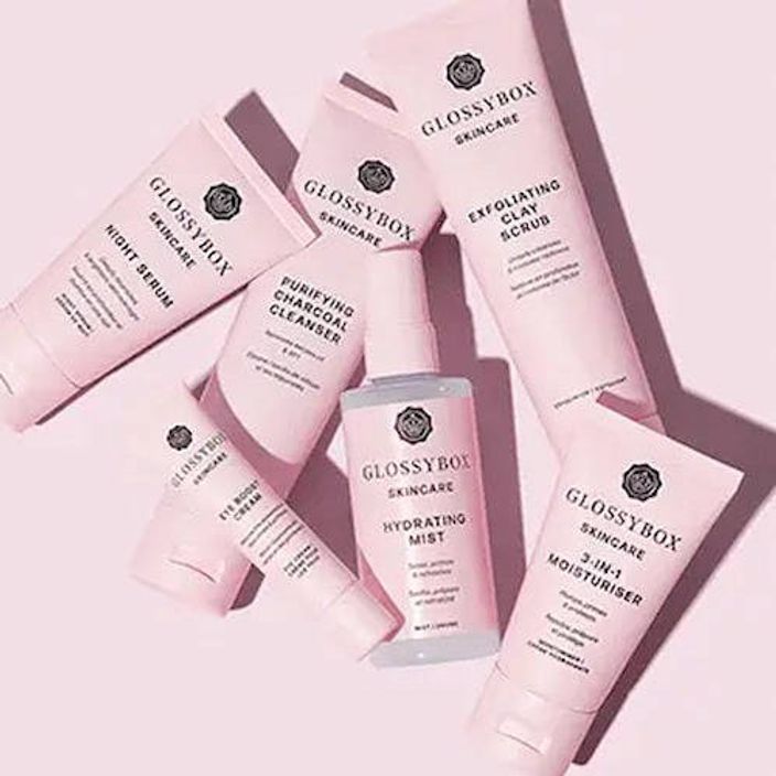 Glossybox products in pink packaging