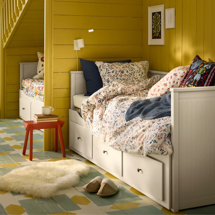 Blue, orange and white floral linens