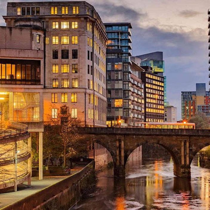 View of Manchester city at night