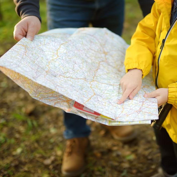 girl hiking with a guide