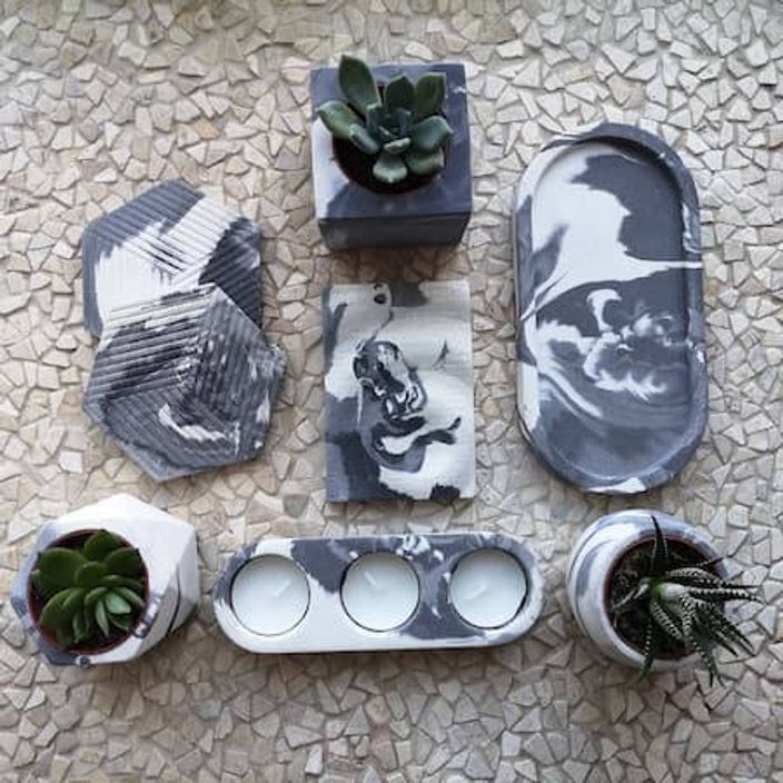 Black and white marbled ceramic homewares