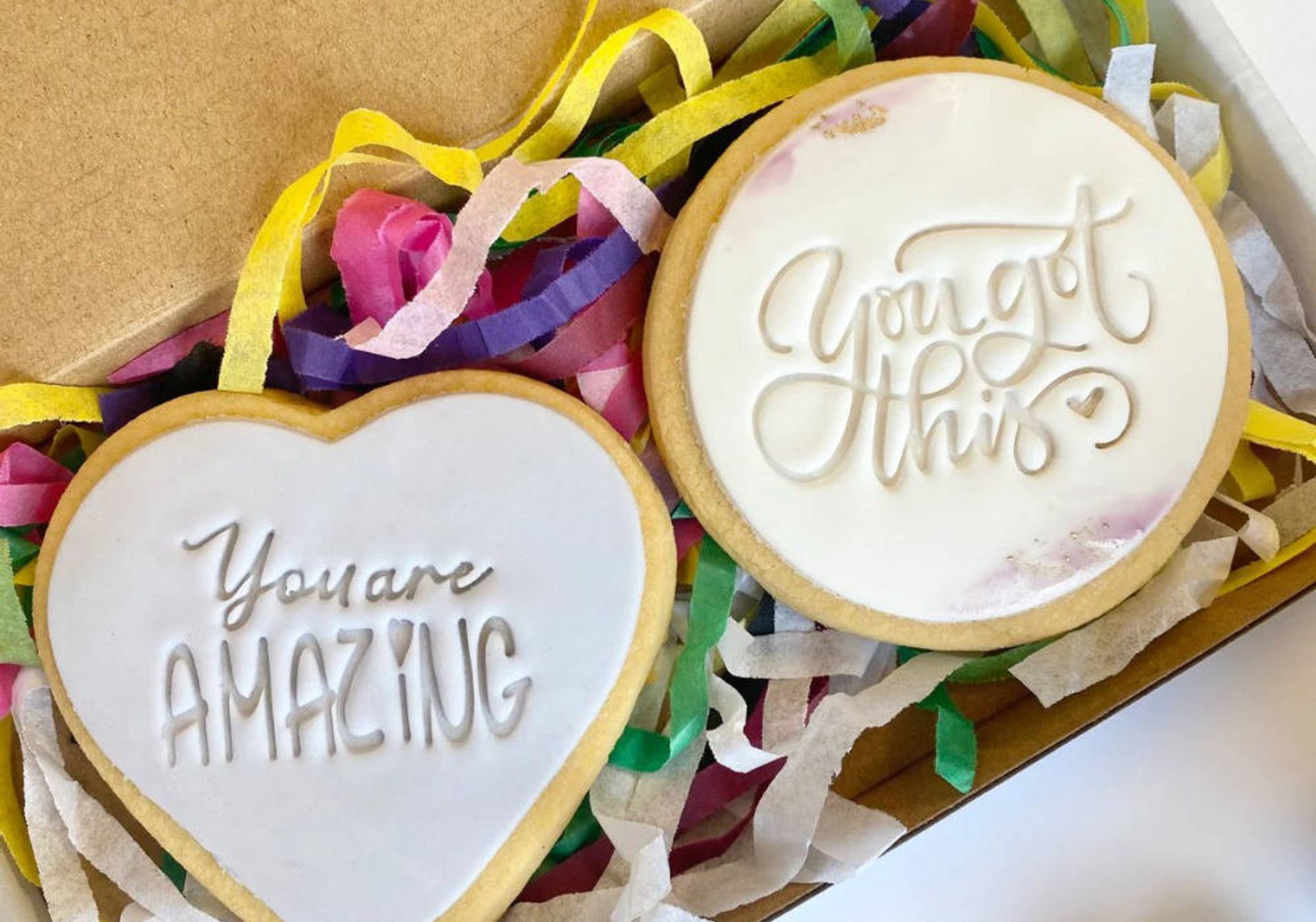 Decorated cookies in a box