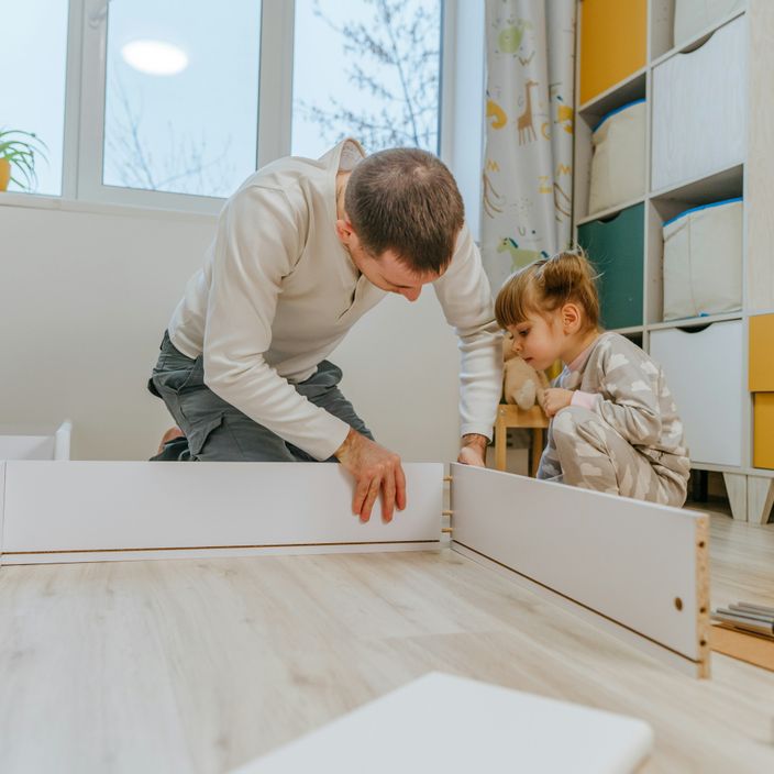 Home desk, textiles and plants