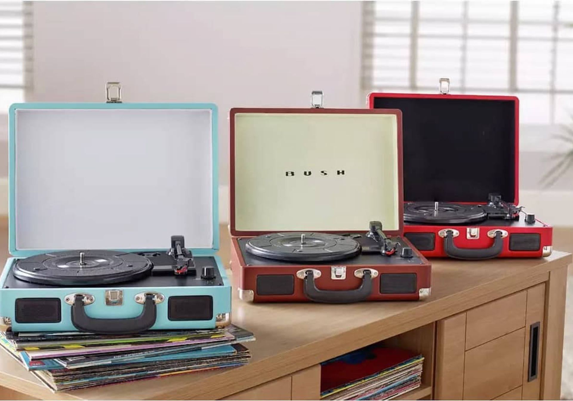 Fenton blue briefcase record player