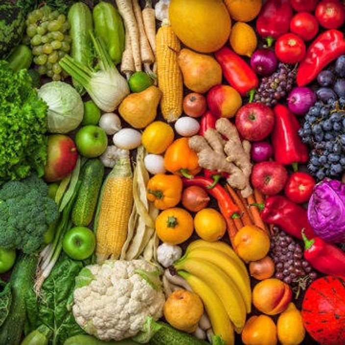 Assortment of colourful fruits and vegetables