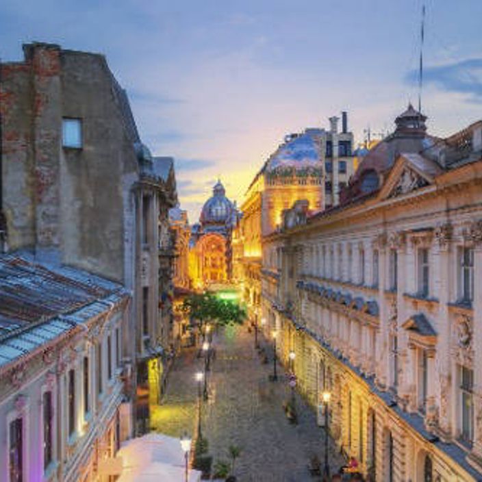 Bucharest street in the evening