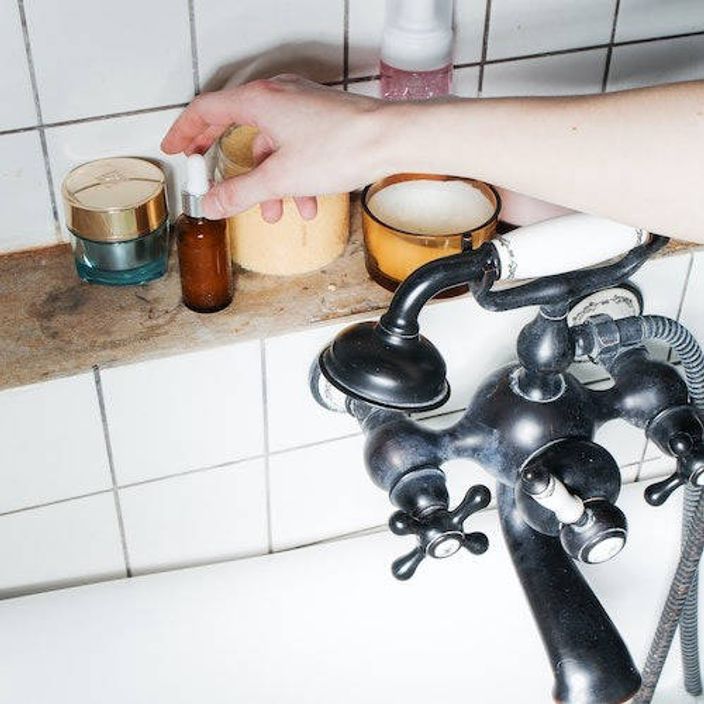 skincare products in a bathroom