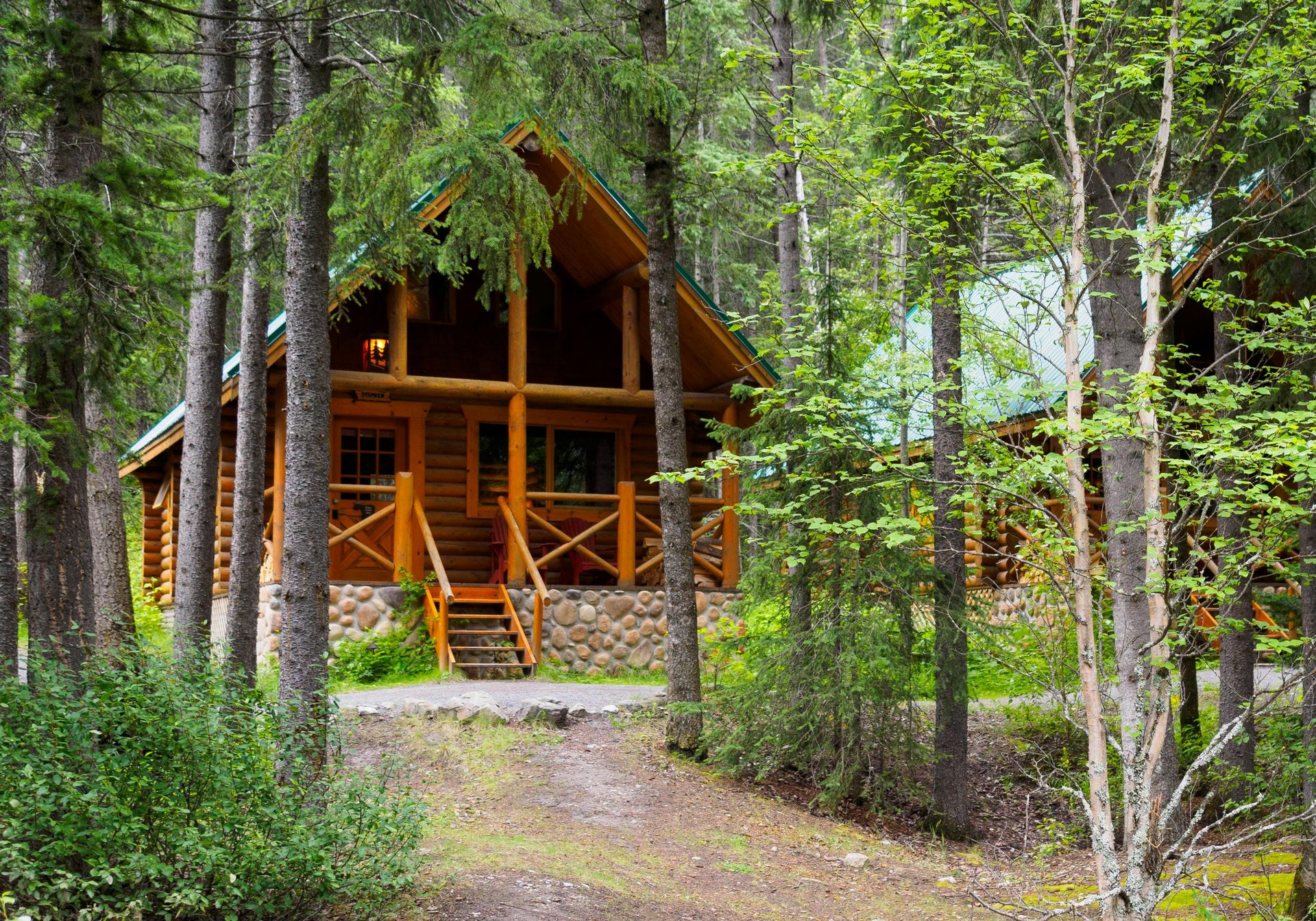 Cabin in the hills with the sun shining through