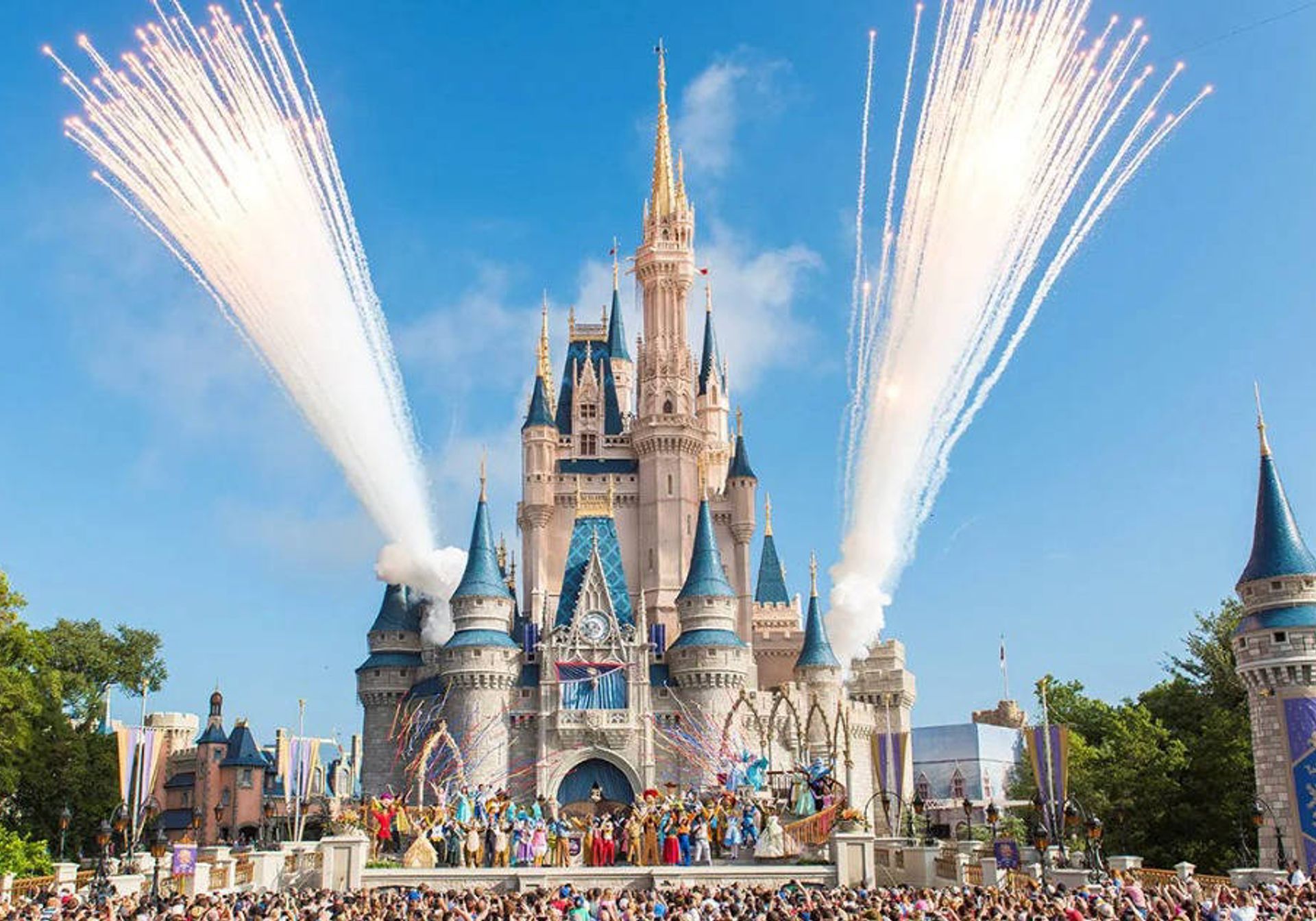 Disney World Florida castle with fireworks