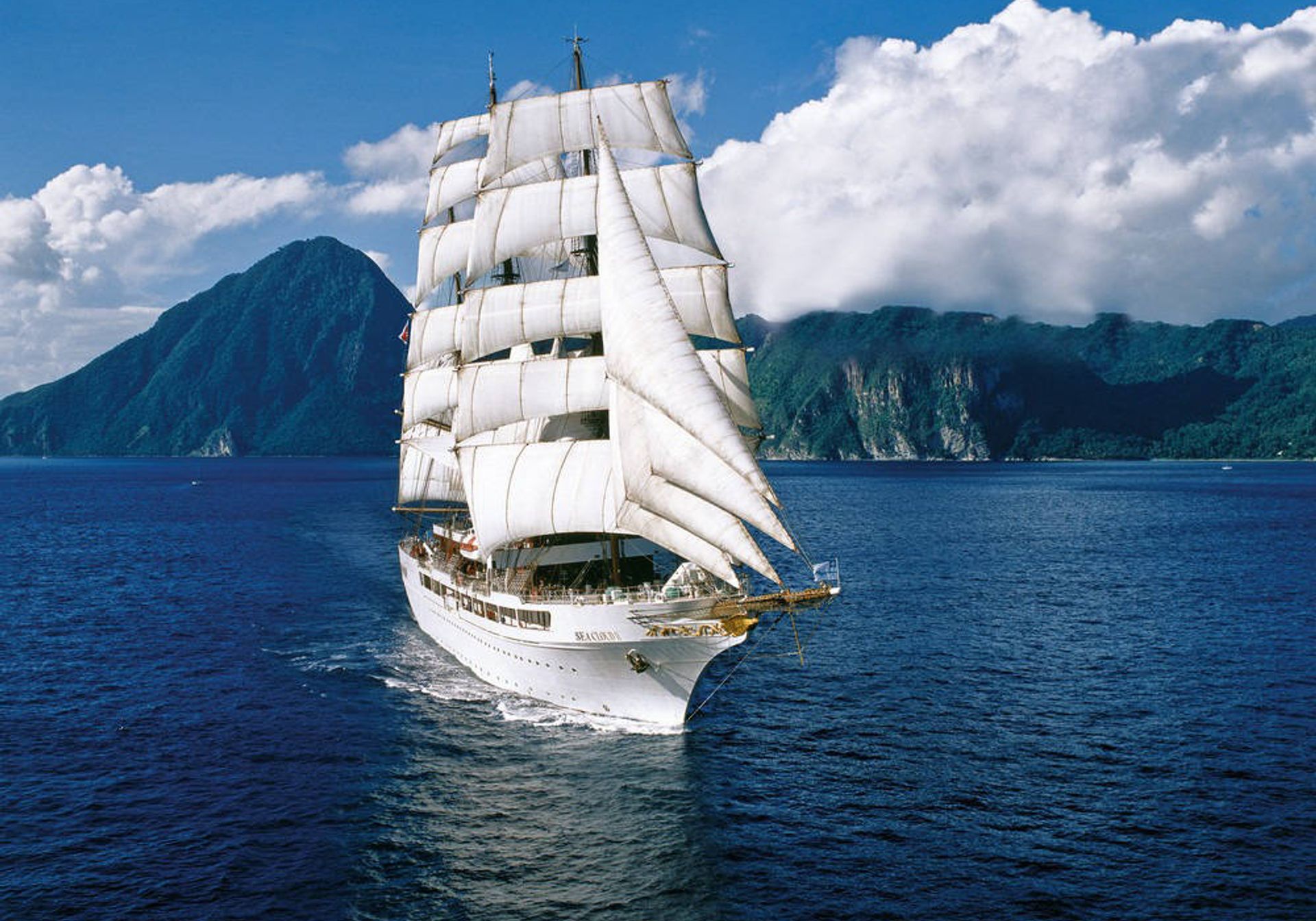 Sea cloud sail ship in the caribbean