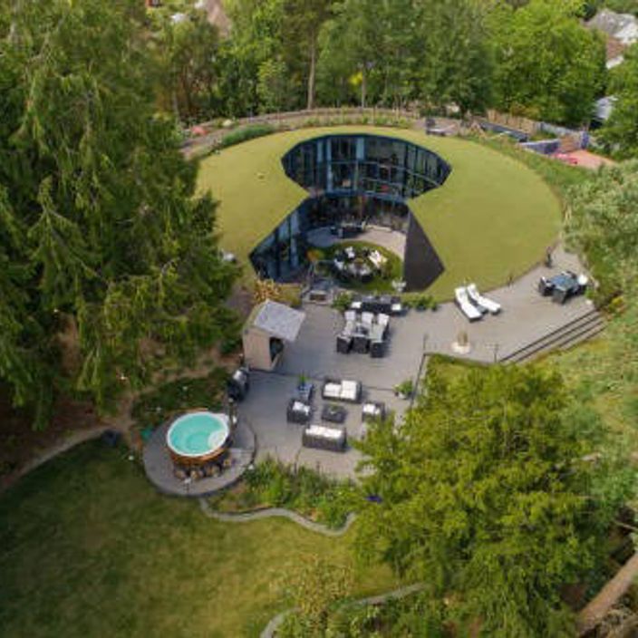 Aerial view of Woolbrook Reservoir accommodation in Devon
