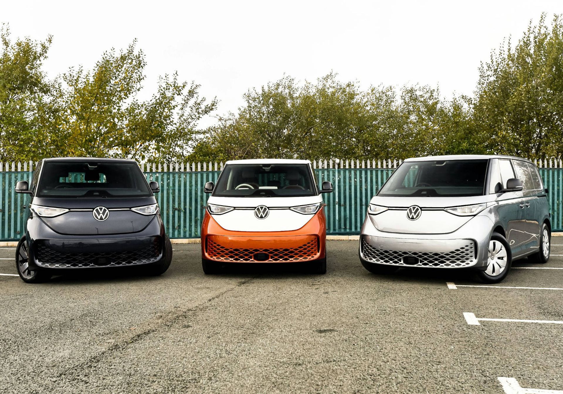 volkswagon id. buzz in black, white/orange and grey/silver