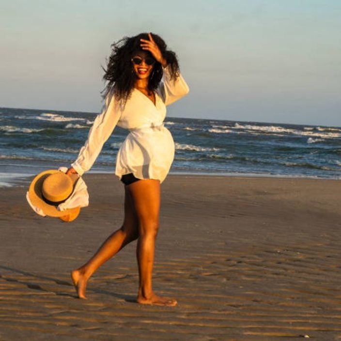Woman smiling on beach