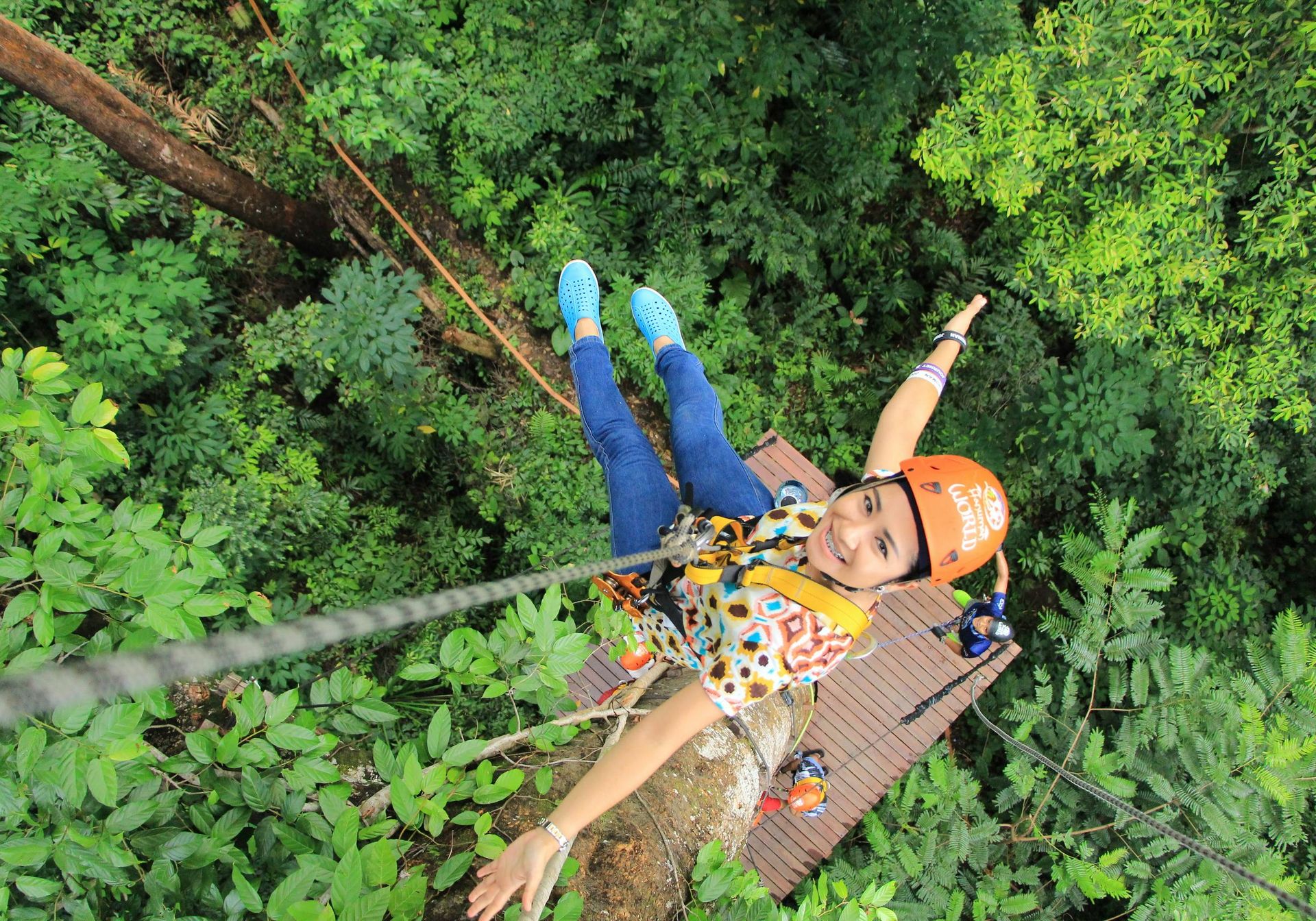 person on zip line