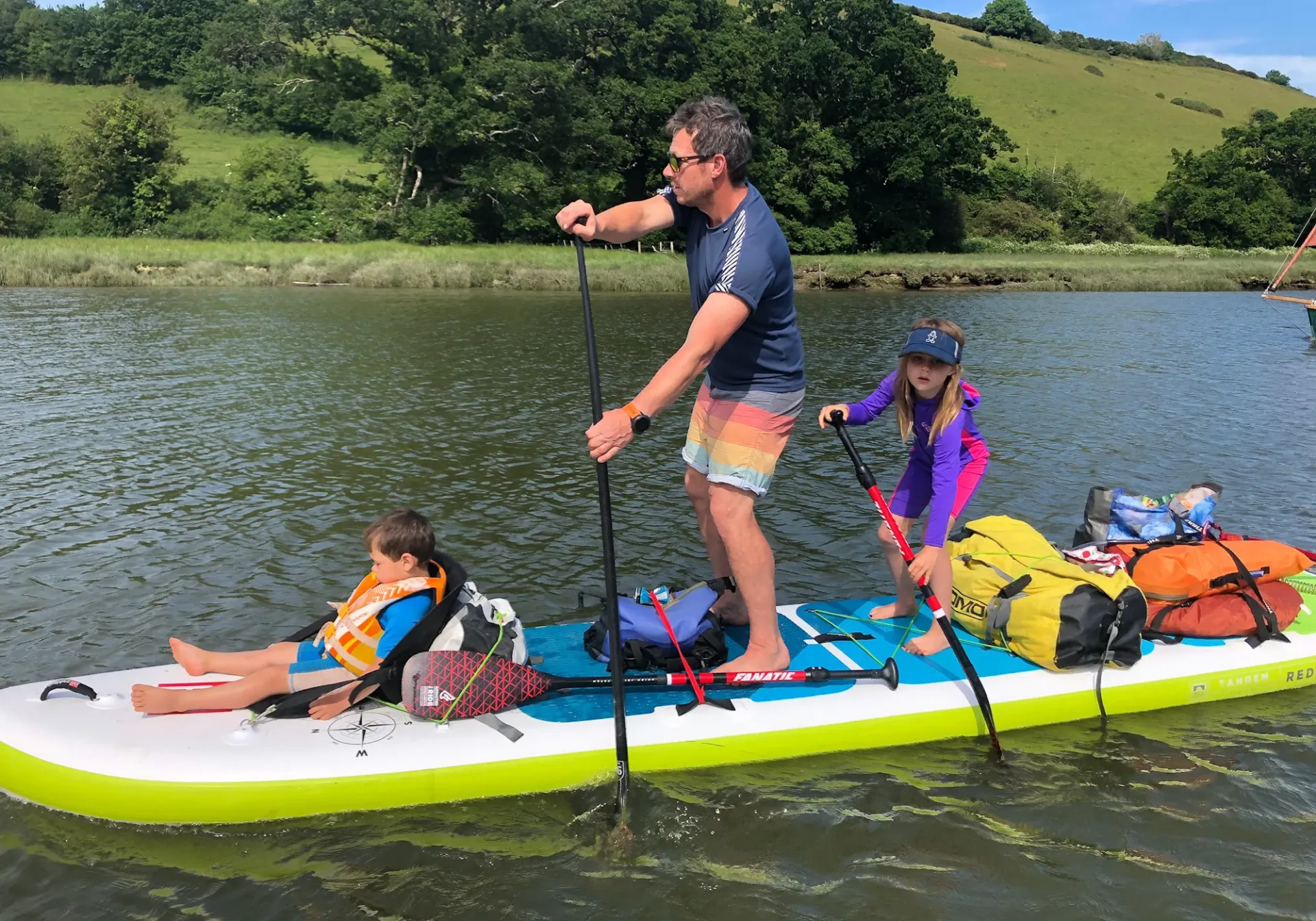 Dad & kids on Inflatable Paddle Board