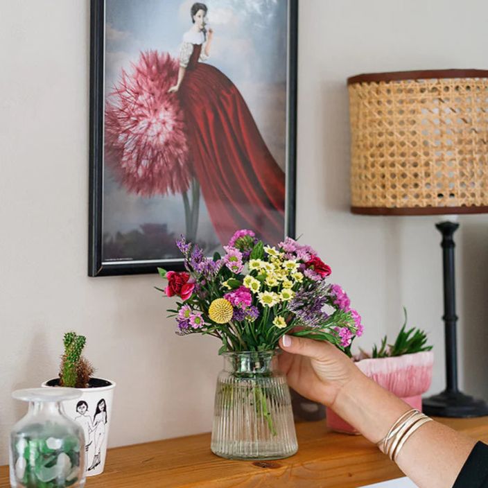 Botanical Posy in a vase next to a laptop