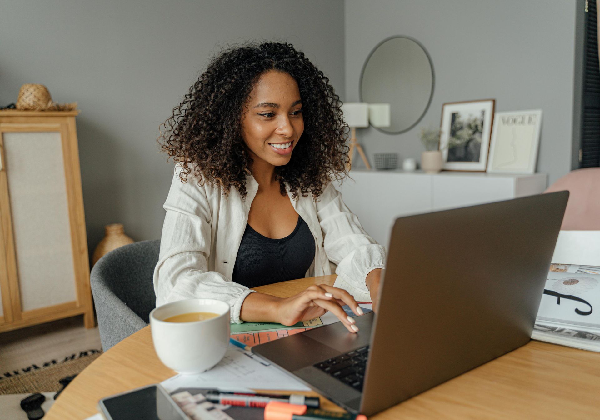 girl working with a laptop