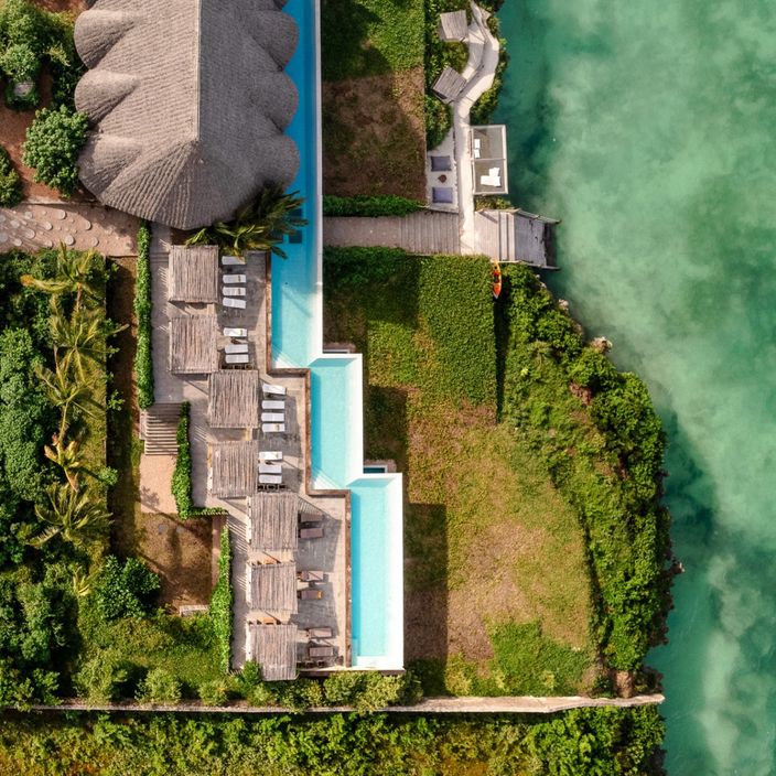 Aerial shot of the Bamboo Design Hotel, Zanzibar