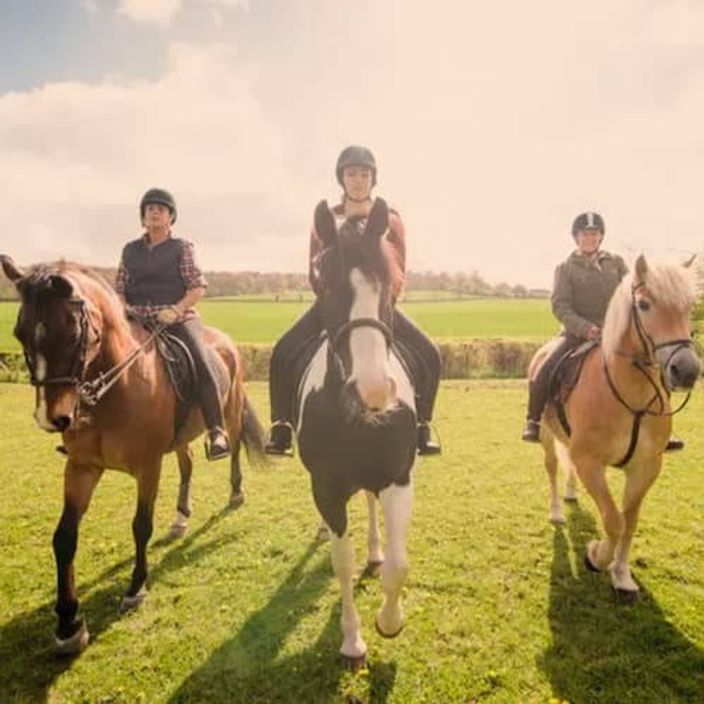 Three people horse riding