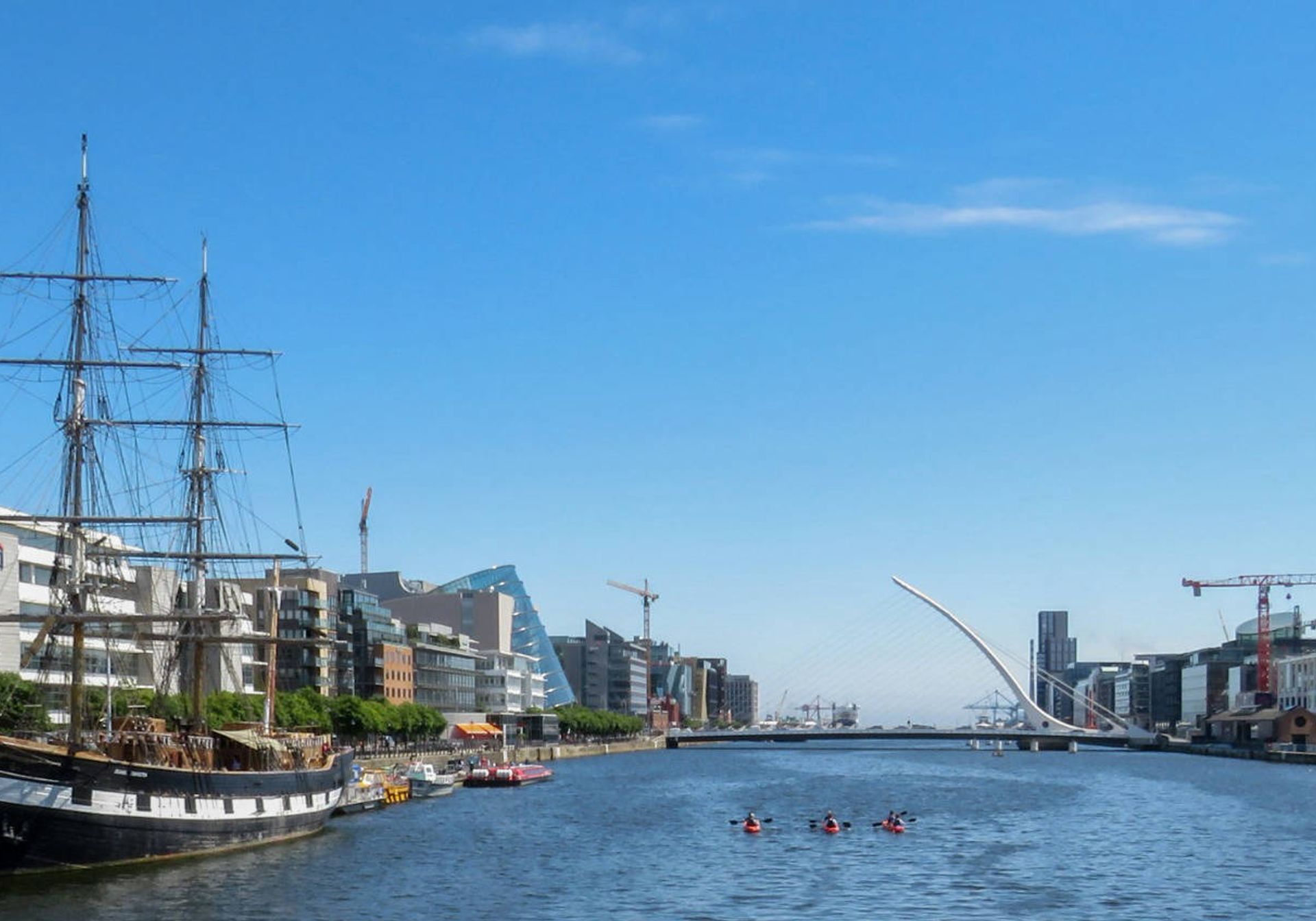 Dublin waterway with a big old ship
