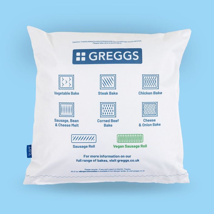 Greggs x Icon Square Packet Cushion back