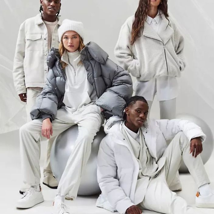 4 people wearing lululemon winter wear including cosy knits & puffer jackets