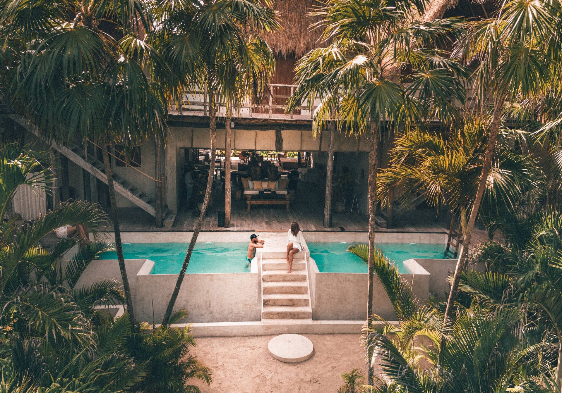 Couple in a pool in a luxury hotel