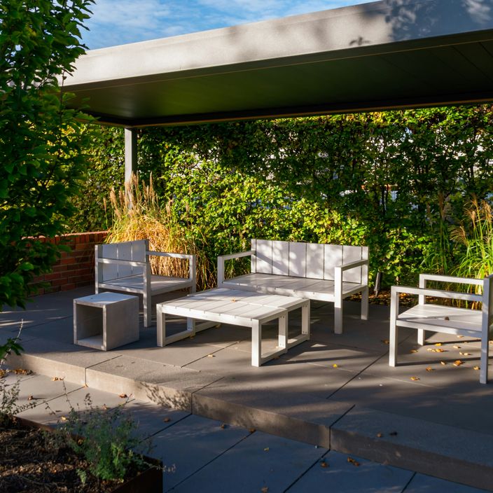 Stunning garden with neat grass square