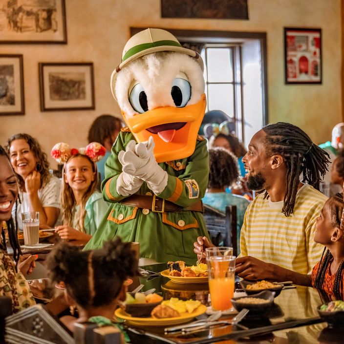 Kid high fives Daffy Duck at Disney World Florida