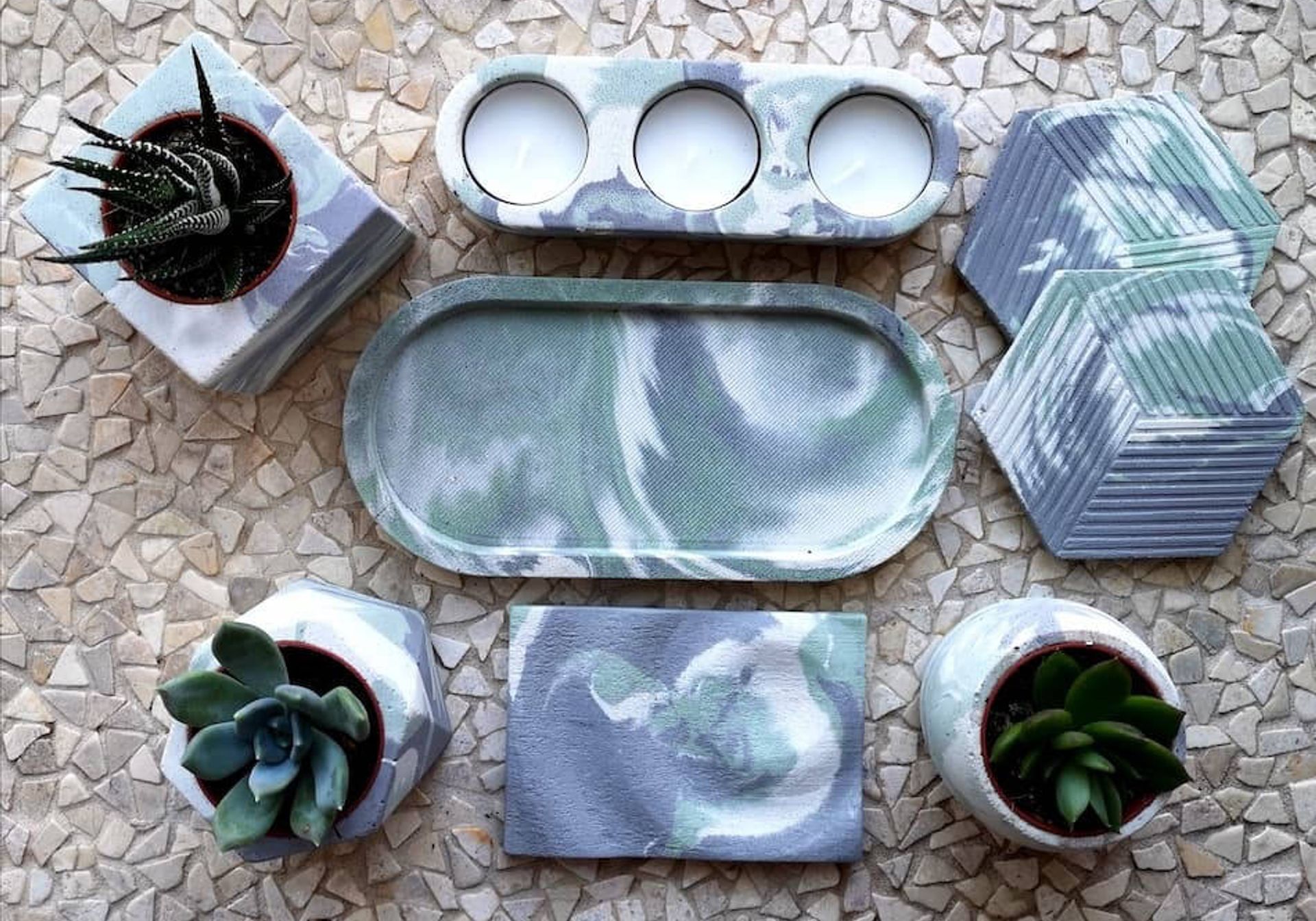 Mint green marbled ceramic homewares