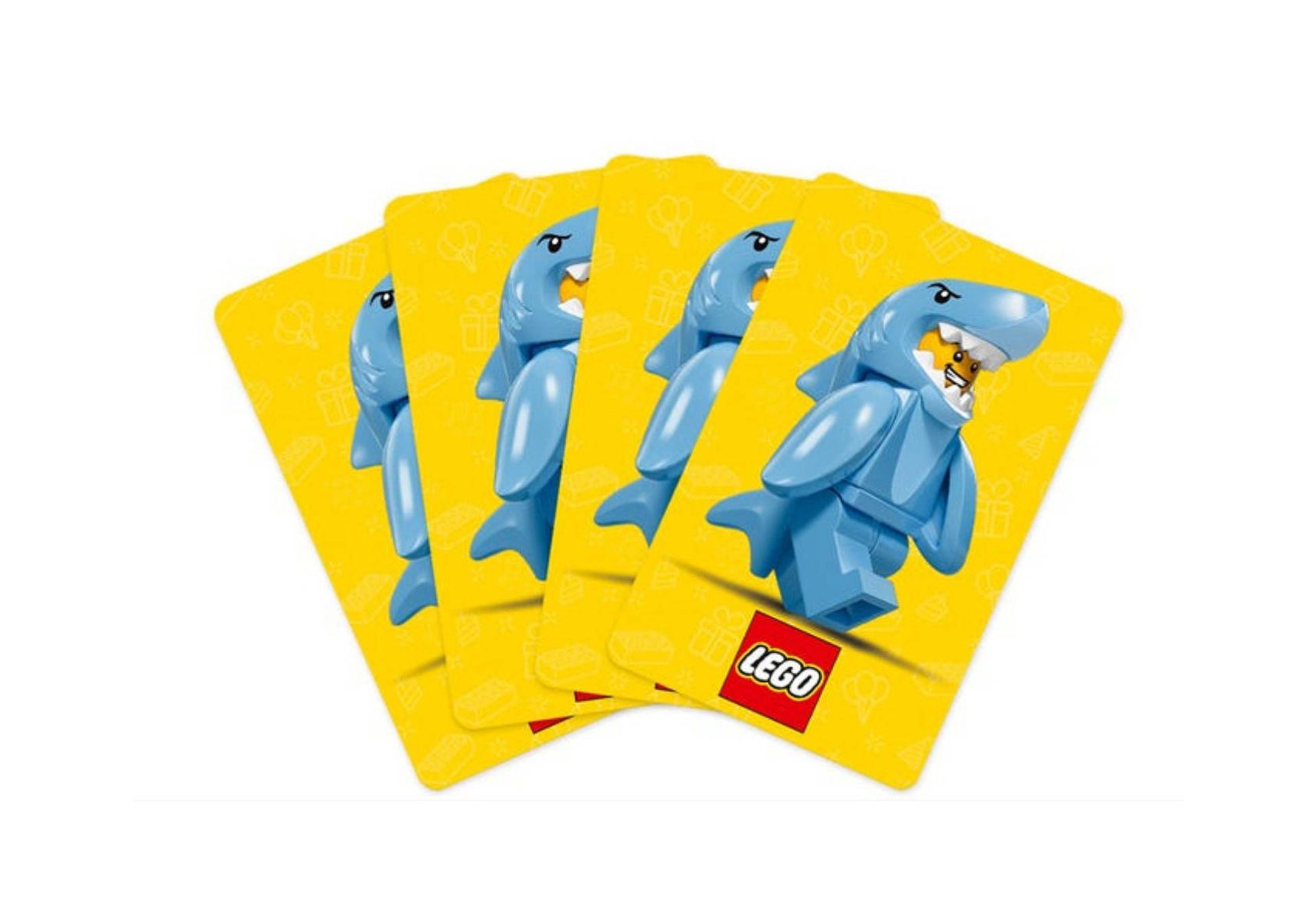 Lego gift card with a lego figure dressed as a shark