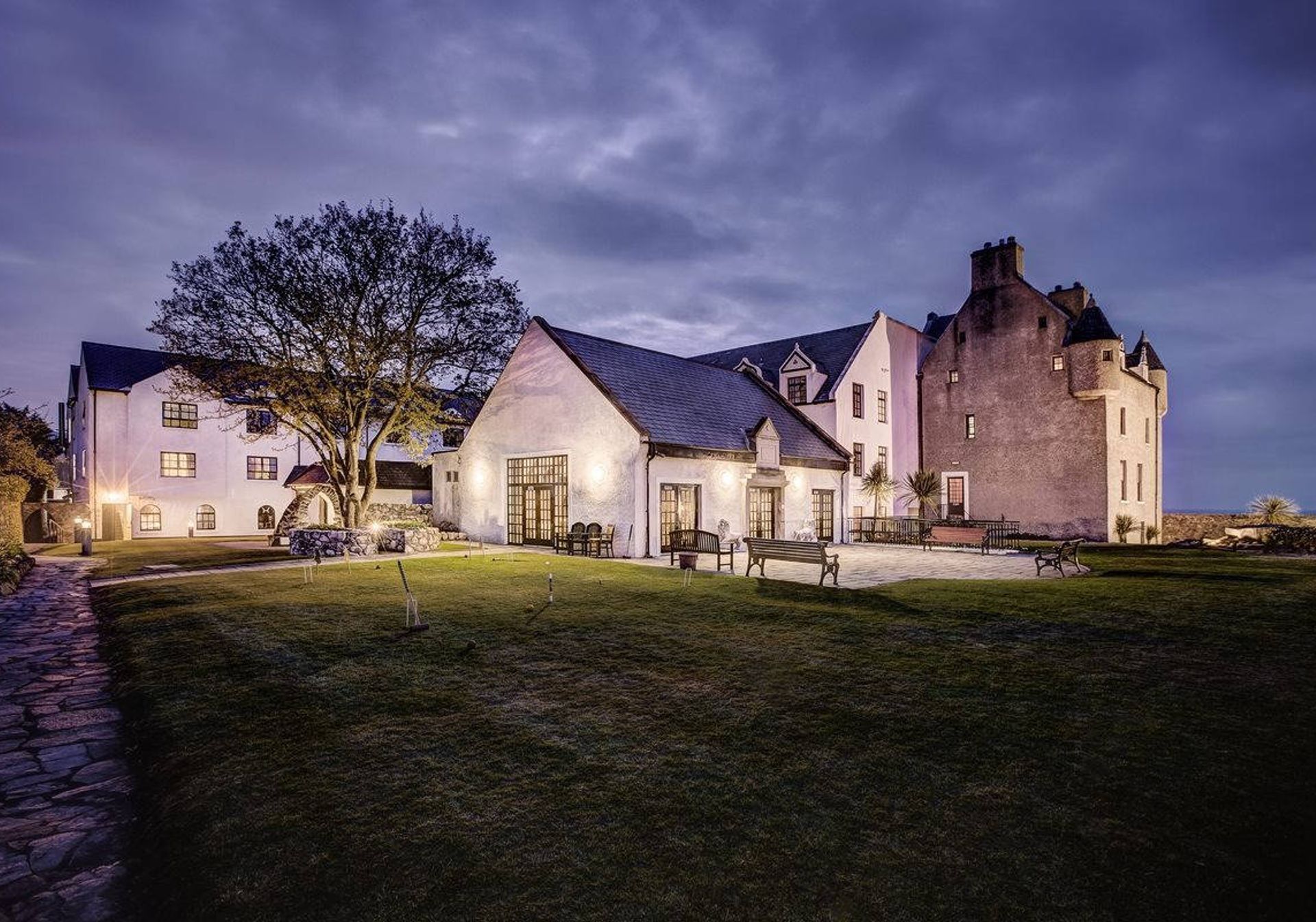 View of Ballygally Castle on the Antrim Coast at night