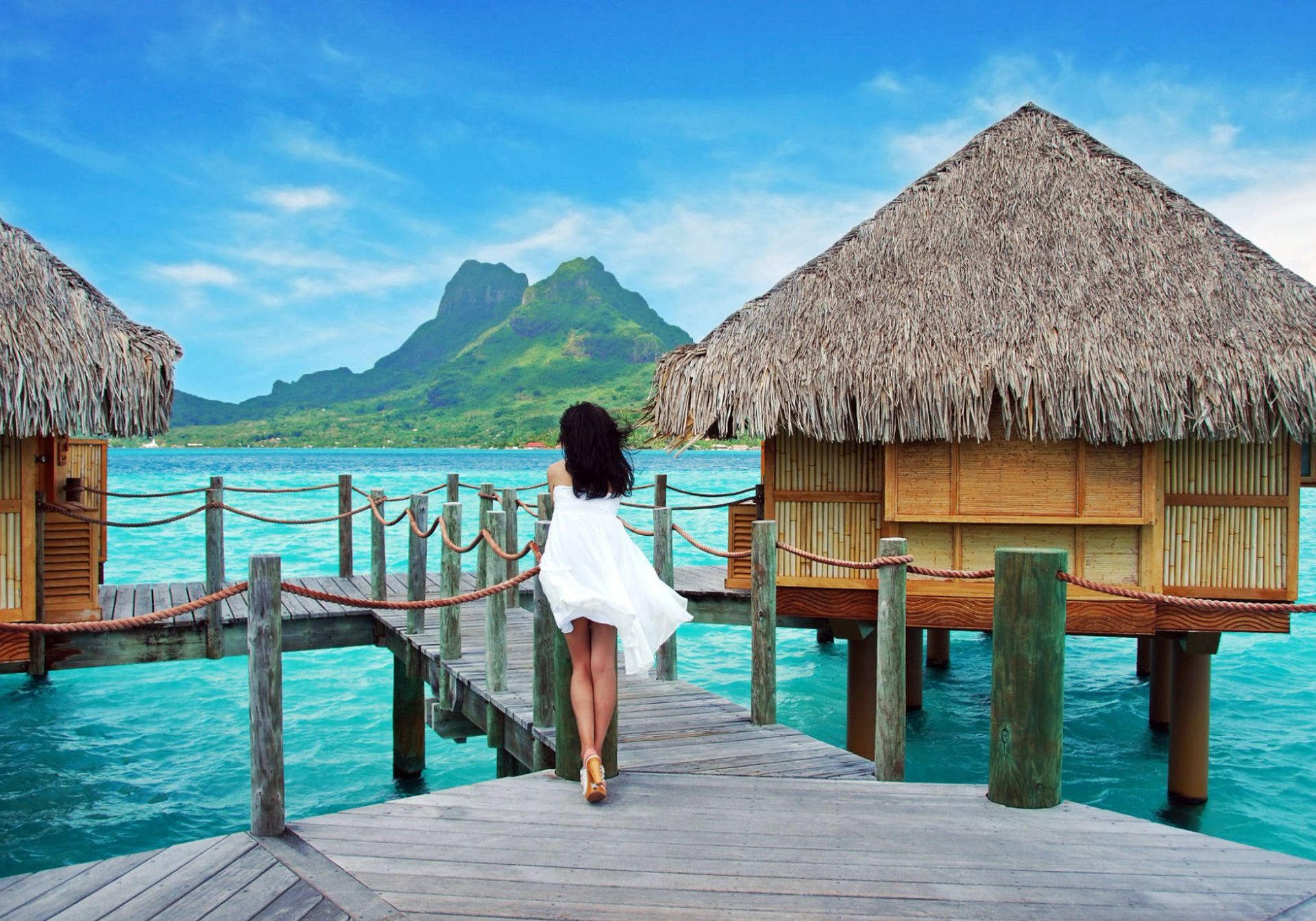 Woman in Bora Bora with flowers in her hair