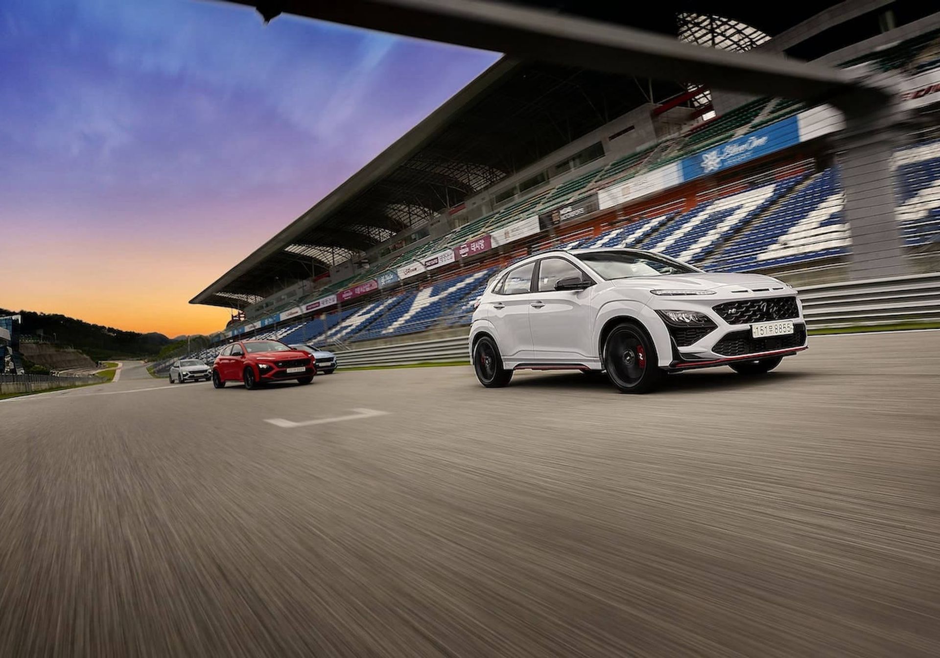 Supercars on a racetrack
