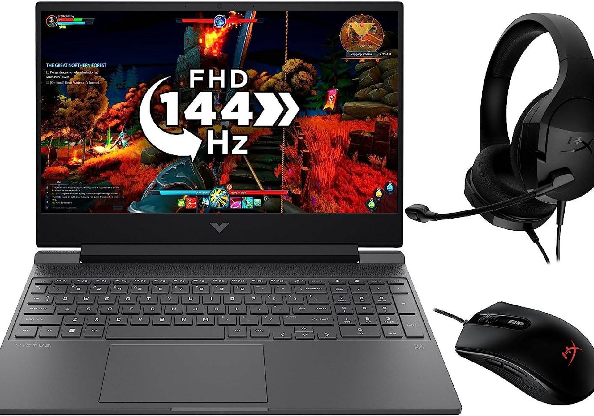 HP Victus gaming laptop with headset