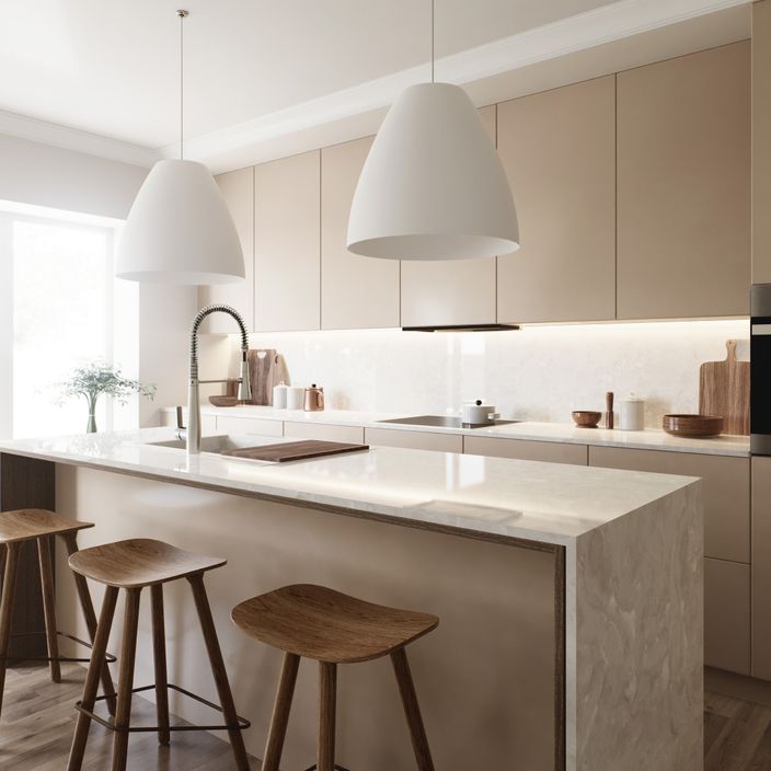 Modern kitchen with wooden highlights